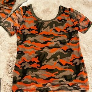 Women Camo Style - Black Orange TShirts Graphic Cropped Top